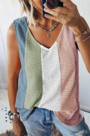 Multicolor Color Block Casual V Neck Waffle Knit Tank Top (size: (US 8-10)M)
