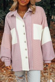 Pink Houndstooth Textured Patchwork Loose Shacket (size: (US 8-10)M)