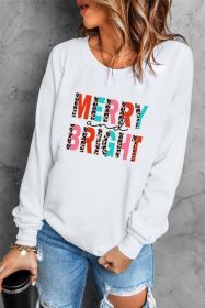 White Christmas Leopard Letter Print Graphic Pullover Sweatshirt (size: (US 12-14)L)