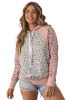 Pink Leopard Casual Rib Knit Long Sleeve Hoodie