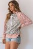 Pink Leopard Casual Rib Knit Long Sleeve Hoodie