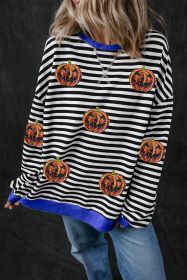 Black Stripe Funny Halloween Pumpkin Face Pattern Oversize Sweatshirt (size: (US 20-22)2XL)
