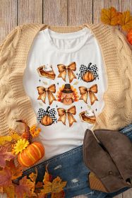 White Bowknot Turkey Graphic Crewneck T Shirt (size: (US 20-22)2XL)