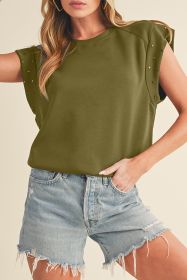 Guacamole Green Casual Rivet Round Neck T Shirt (size: (US 8-10)M)