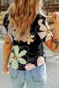 Black Summer Flower Print Round Neck T Shirt