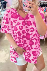 Rose Leopard Print V Neck Plus Size Tee (size: (US 22W-24W)3X)