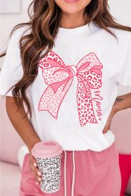 White Leopard Bowknot Graphic Crew Neck Tee (size: (US 8-10)M)