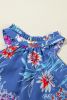 Sky Blue Boho Floral Print Button Front Sleeveless Blouse