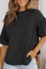 Black Solid Color Basic Bubble Sleeve Plain Blouse