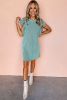Aruba Blue Plain Crinkle Ribbed Flutter Sleeve Mini Dress