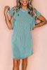 Aruba Blue Plain Crinkle Ribbed Flutter Sleeve Mini Dress
