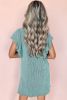 Aruba Blue Plain Crinkle Ribbed Flutter Sleeve Mini Dress