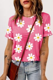 Pink Daisy Print Crewneck T Shirt (size: (US 4-6)S)