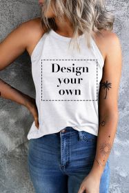 Blank Tank Top - White Solid Color Crew Neck Tank Top Customized (size: (US 12-14)L)