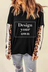 Blank Sweatshirt - Black Leopard Print Sleeve Long Sleeve Top Customized (size: (US 12-14)L)