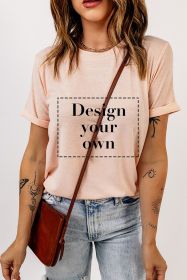 Blank T Shirt - Pink Casual Solid Color Crew Neck Tee Customized (size: (US 12-14)L)