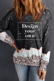 Black Ti Dye Leopard Print Crewneck Oversized Sweatshirt Customized (size: (US 12-14)L)