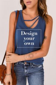 Blank Tank Top - Blue Sleeveless Straps Scoop Neck Tank Top Customized (size: (US 12-14)L)