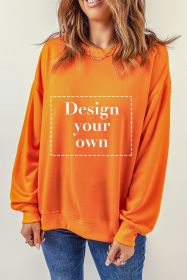 Blank Sweatshirt - Orange Solid Color Casual Pullover Sweatshirt Customized (size: (US 12-14)L)