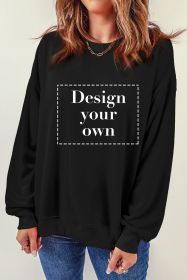 Blank Sweatshirt - Black Plain Comfy Crew Neck Pullover Sweatshirt Customized (size: (US 12-14)L)