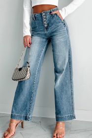 Dusk Blue Multi Button Waist Wash Straight Leg Jeans (size: 12)