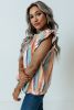 Multicolor Striped Back Button Keyhole Layered Sleeve Blouse
