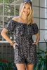 Leopard Print Ruffle Pocket Off Shoulder Romper