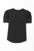 Black Puff Sleeve Casual V Neck T-Shirt