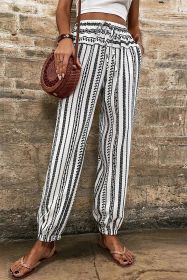 Black Stripe Geometric Print Drawstring Cuff Pants (size: (US 4-6)S)