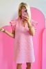 Bonbon Pleated Splicing Sleeve Textured V Neck Mini Dress