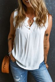 White Button Split Neck Frill Trim Sleeveless Shirt (size: (US 4-6)S)