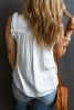White Button Split Neck Frill Trim Sleeveless Shirt