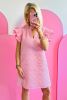 Bonbon Pleated Splicing Sleeve Textured V Neck Mini Dress