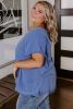 Ashleigh Blue Solid Color Frill Short Sleeve Frayed Hem Plus Top