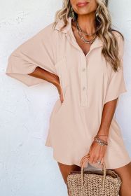 Apricot Plain Half Button Collared Pocket Loose Romper (size: (US 4-6)S)