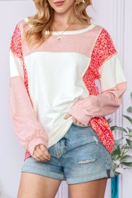 Peach Blossom Patchwork Long Sleeve Round Neck Top (size: (US 8-10)M)