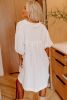 White Half Puff Sleeve Buttoned Shirt Mini Dress