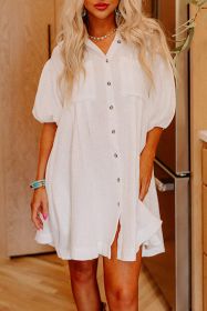White Half Puff Sleeve Buttoned Shirt Mini Dress (size: (US 4-6)S)