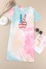 Multicolor Victory American Flag Print Tie Dye T Shirt Dress