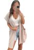 Parchment Ribbed Pocketed Short Sleeve Open Front Cardigan