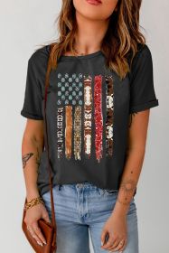 Black American Flag Print Black Graphic Tee (size: (US 8-10)M)