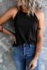 Blank Tank Top - Black Casual Solid Color Crew Neck Tank Top Customized