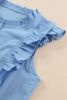 Light Blue Ruffle Trim Sleeveless Button Up Shirt