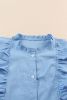 Light Blue Ruffle Trim Sleeveless Button Up Shirt