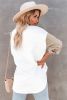 White Pocket Casual Color Block Button Up Shacket