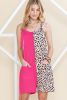 Rose Red Leopard Splicing Shoulder Strap Pocket Textured Romper
