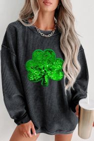 Black Sequin Embroidered Clover Corded Graphic Sweatshirt (size: (US 12-14)L)