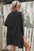 Black Casual Button Front Open Front Cover Up