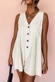 Beige V Neck Buttoned Front Chest Pocket Sleeveless Romper (size: (US 4-6)S)