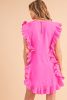 Bright Pink Ruffle Trim Short Sleeve Mini Dress